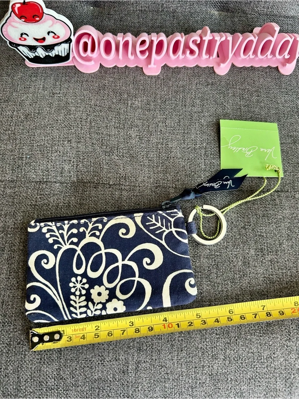 Vera Bradley Zip ID Case, Pouch, Key Ring, Twirly Birds (Retired) Navy, White